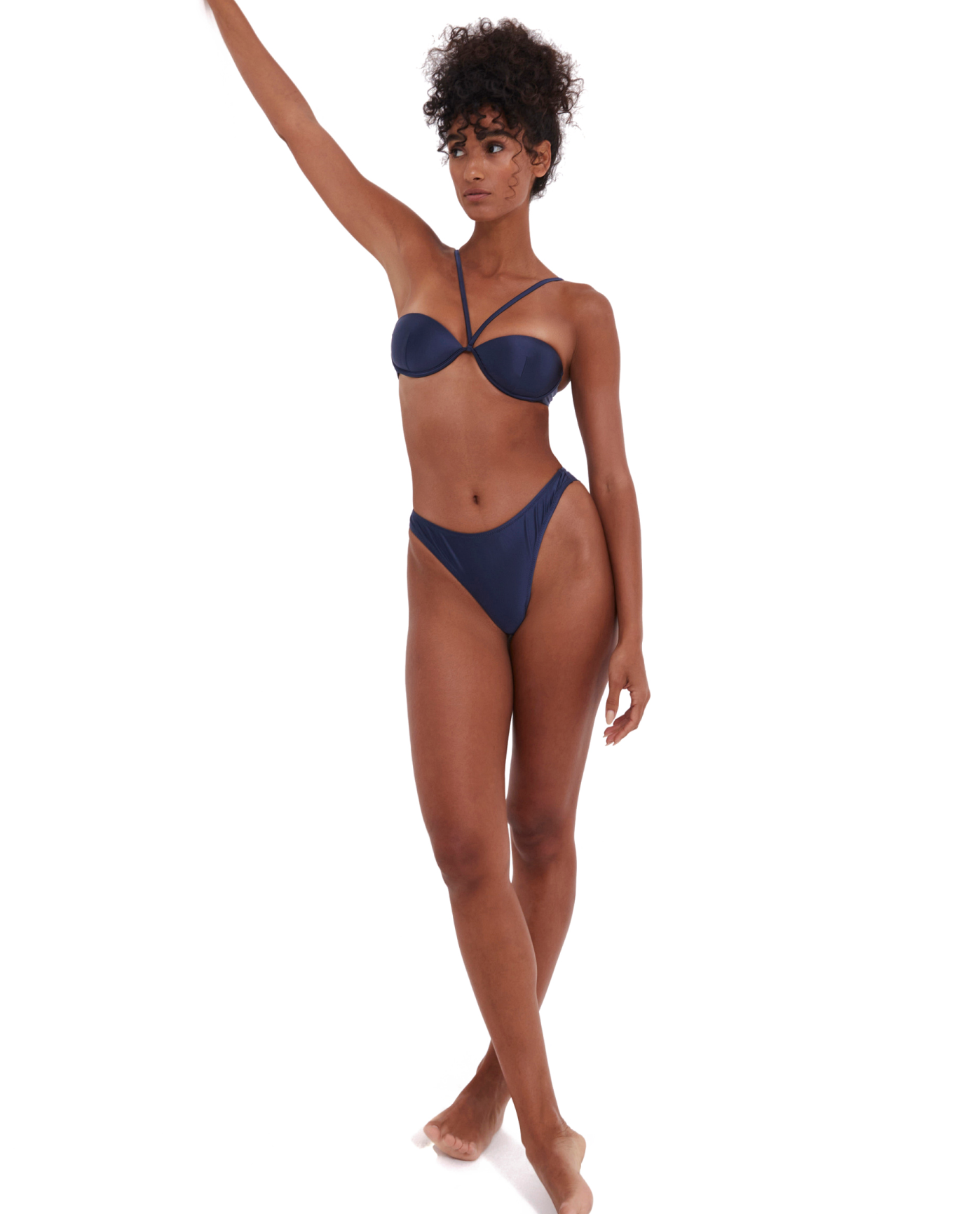 Side View Of Flirtt Satin Touch Molded Cups Halter Bikini Top | Flirtt Satin Touch Navy