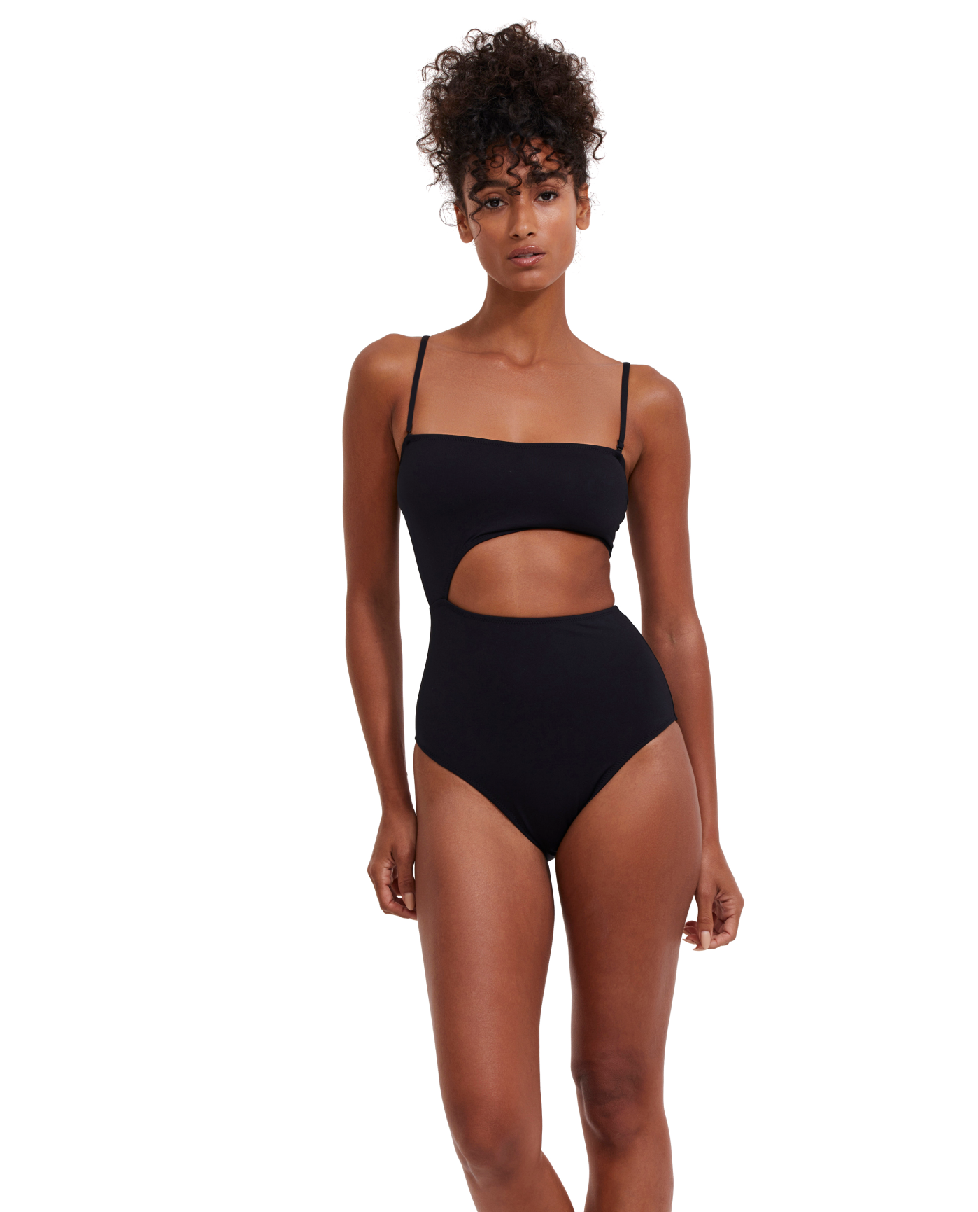 Front View Of Flirtt Solid Bandeau Cut Out One Piece | Flirtt Solid black