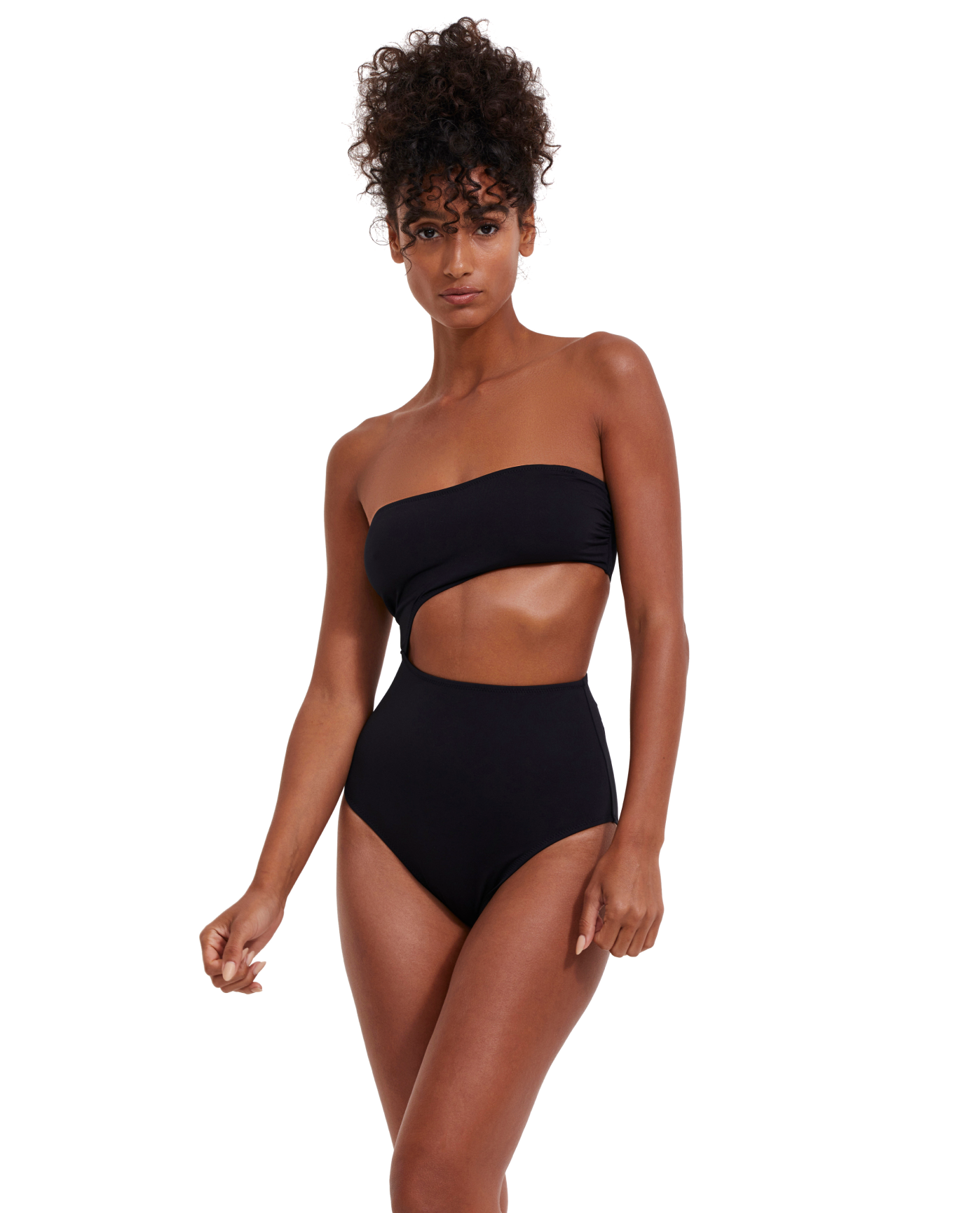 Side View Of Flirtt Solid Bandeau Cut Out One Piece | Flirtt Solid black