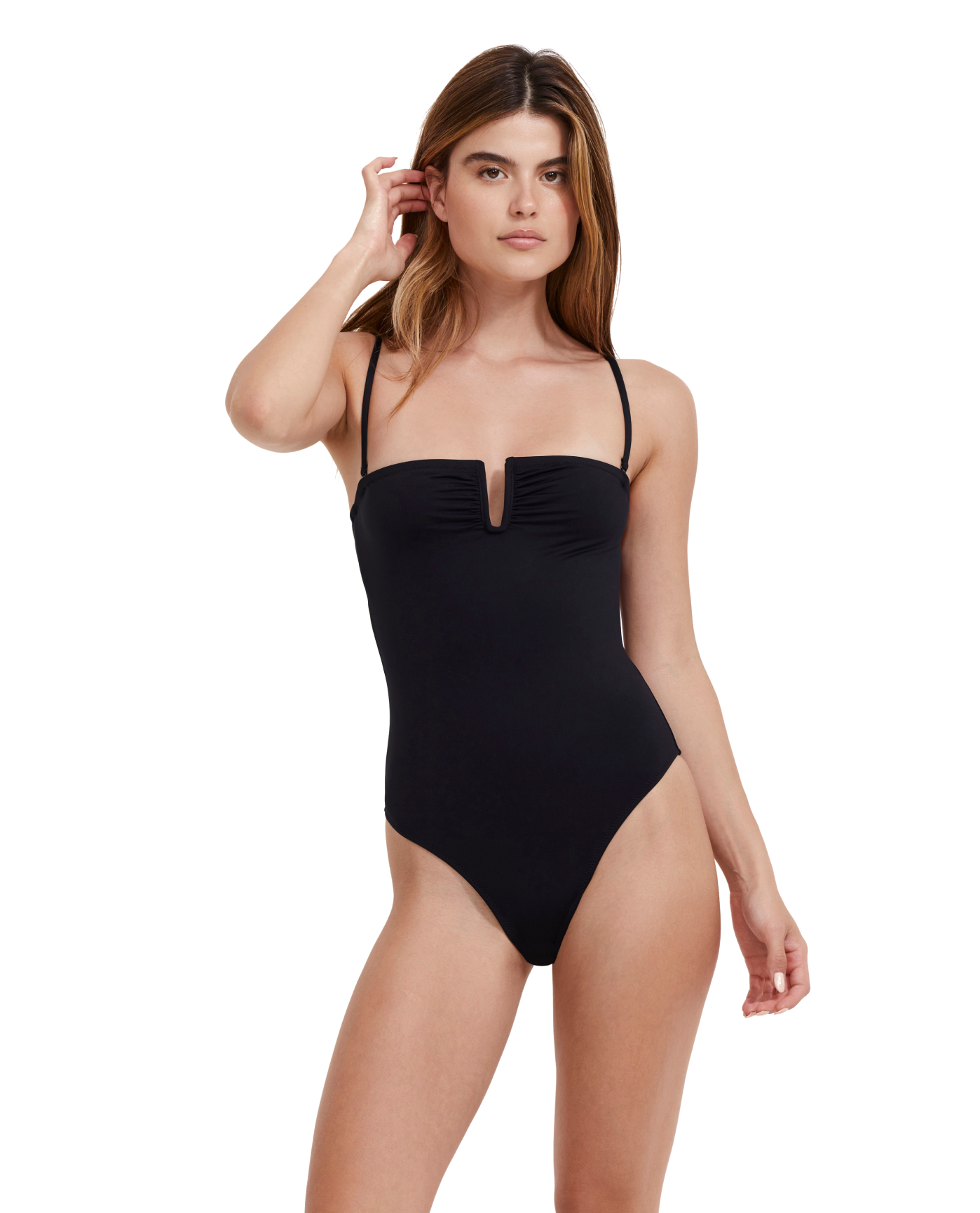 Front View Of Flirtt Solid Bandeau U Wire One Piece | Flirtt Solid Black