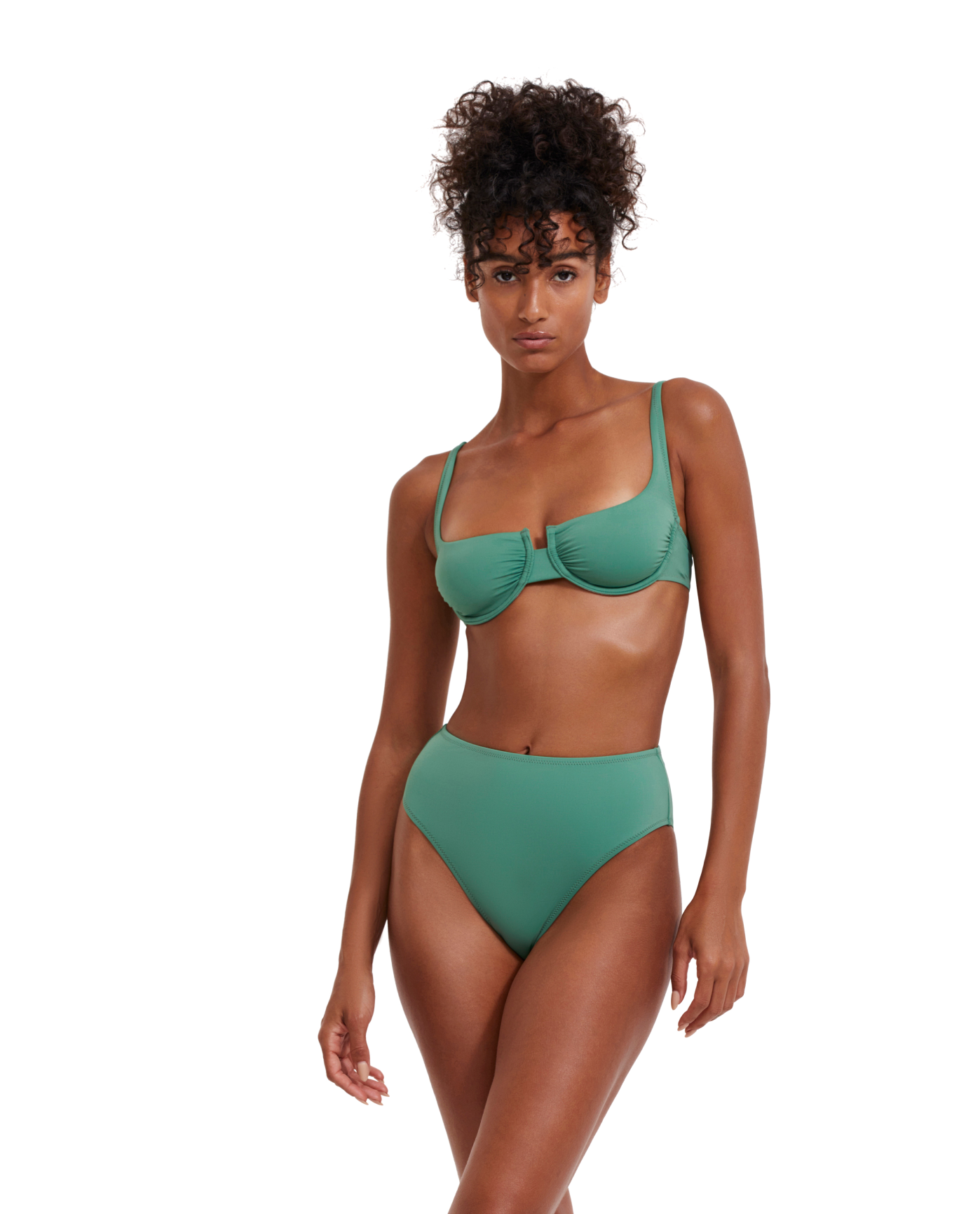 Front View Of Flirtt Solid Underwire Bikini Top | Flirtt Solid Green