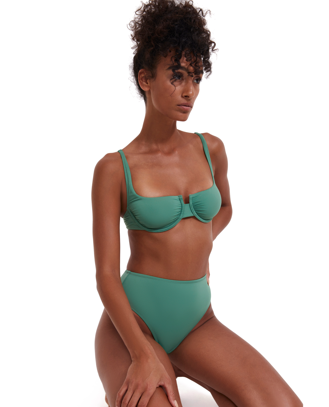 Side View Of Flirtt Solid Underwire Bikini Top | Flirtt Solid Green