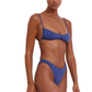 Side View Of Flirtt Solid V Neck Bikini Top | Flirtt Solid Dusk Blue