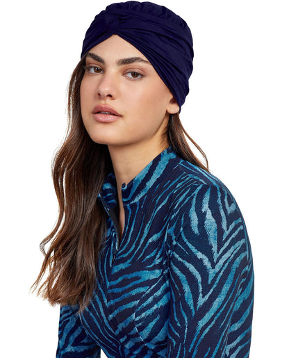 Front View Of Gottex Modest Knotted Hair Covering | GOTTEX MODEST ADMIRAL BLUE