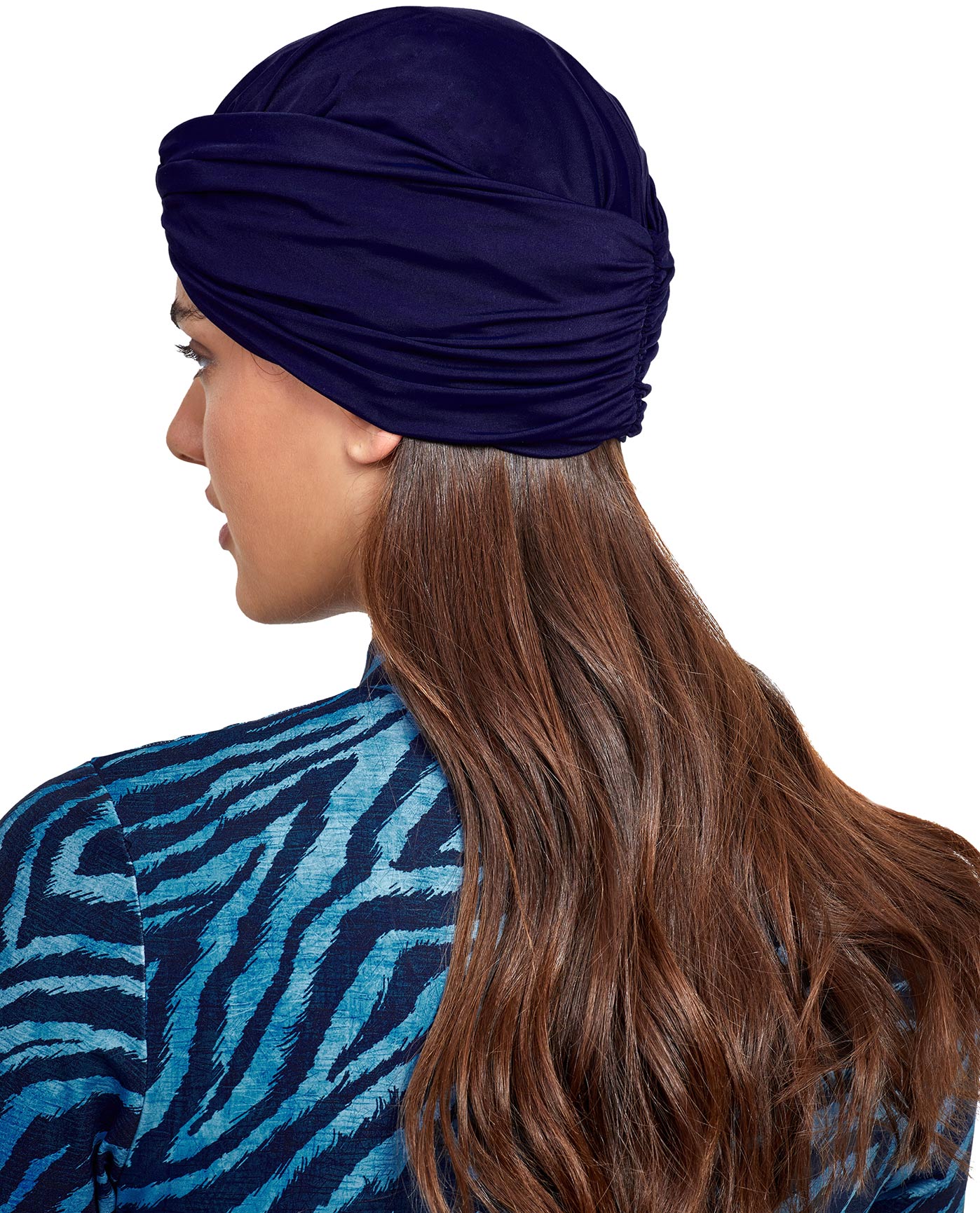 Back View Of Gottex Modest Knotted Hair Covering | GOTTEX MODEST ADMIRAL BLUE