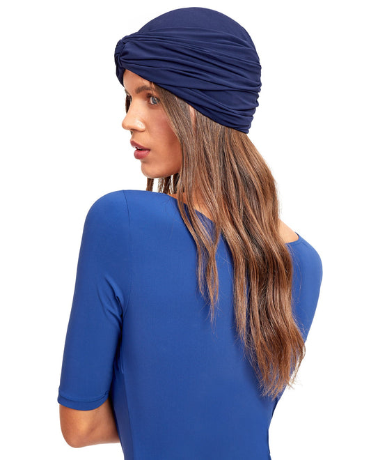 Back View Of Gottex Modest Knotted Hair Covering | GOTTEX MODEST NAVY