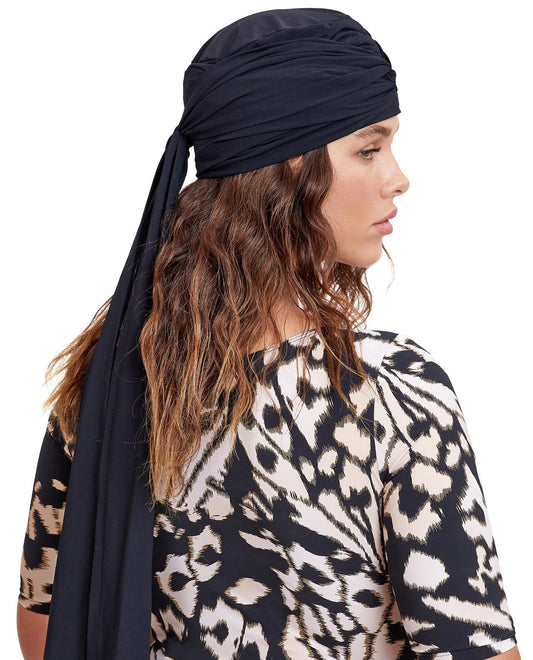 Back View Of Gottex Modest Hair Covering With Tie | GOTTEX MODEST BLACK