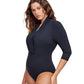 Side View View Of Gottex Modest V-Neck Surplice One Piece Swimsuit | GOTTEX MODEST BLACK