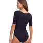 Back View Of Gottex Modest Round Neck Short Sleeve One Piece Swimsuit | GOTTEX MODEST BLACK