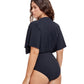 Back View Of Gottex Modest V-Neck Wide Sleeve One Piece Swimsuit | GOTTEX MODEST BLACK