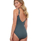 Back View Of Gottex Essentials Full Coverage Mirage V-Neck One Piece Swimsuit | Gottex Mirage Khaki