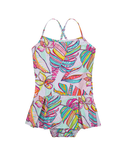 Front View Of Gottex Kids Palm Island Round Neck Swimdress | GOTTEX KIDS PALM ISLAND