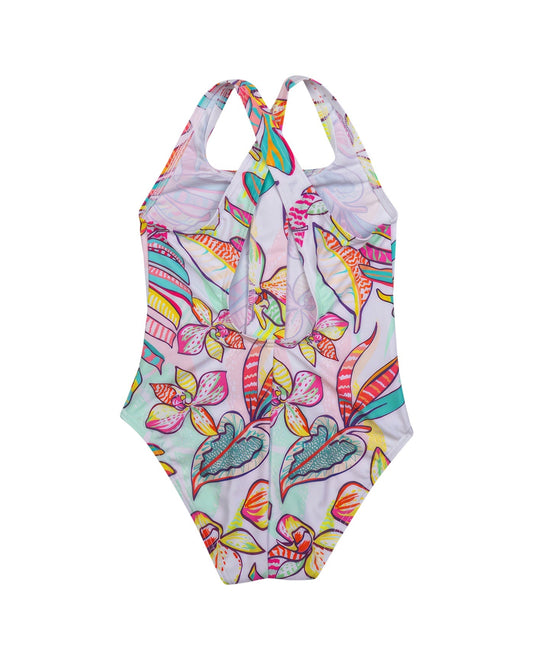 Back View Of Gottex Kids Palm Island Round Neck One Piece Swimsuit | GOTTEX KIDS PALM ISLAND