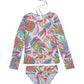 Alternate Front View Of Gottex Kids Palm Island Long Sleeve Rash Guard Top And Bikini Bottom | GOTTEX KIDS PALM ISLAND