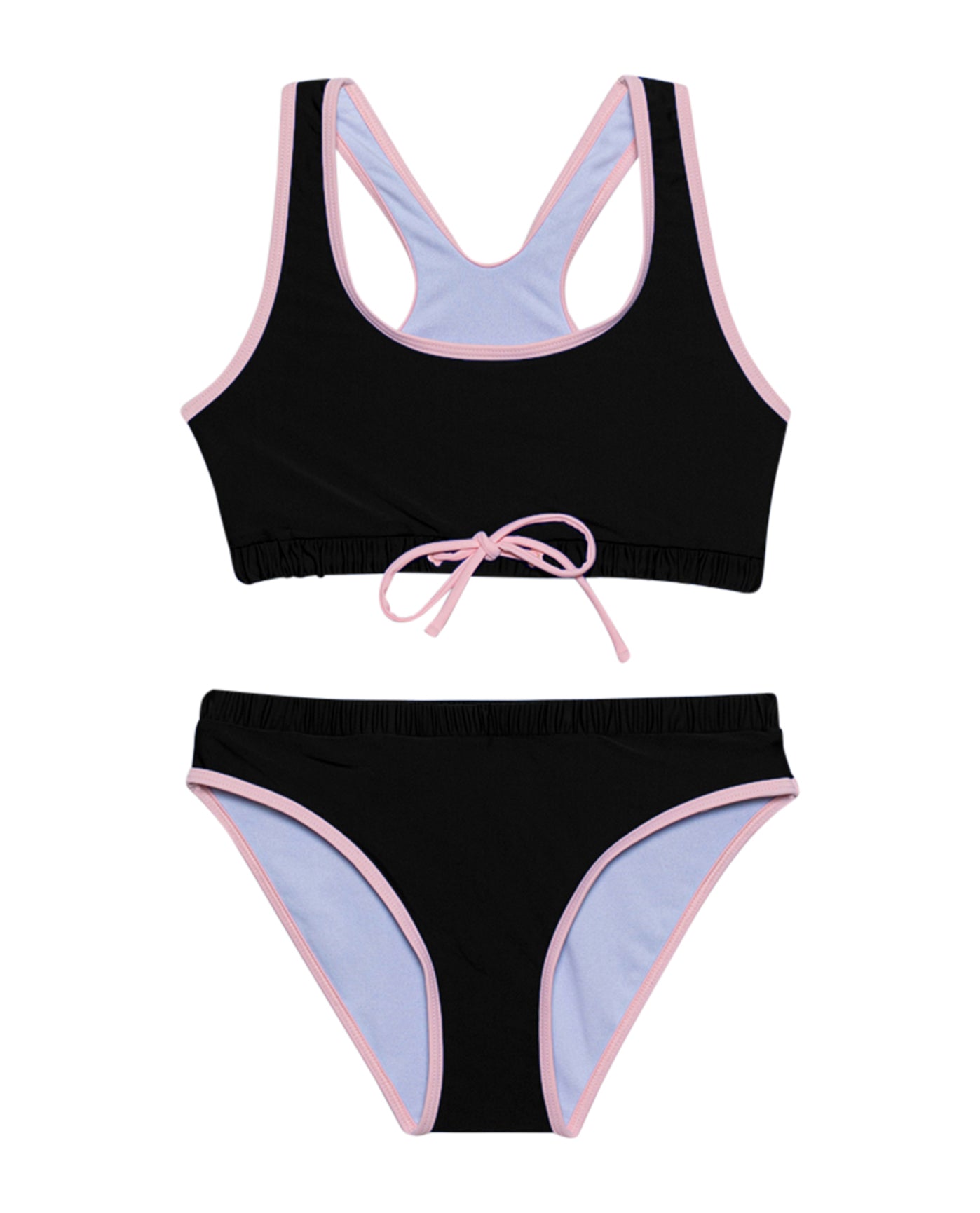 Front View Of Gottex Kids Ocean Sporty Round Neck Bikini Top And Bikini Bottom | GOTTEX KIDS OCEAN BLACK