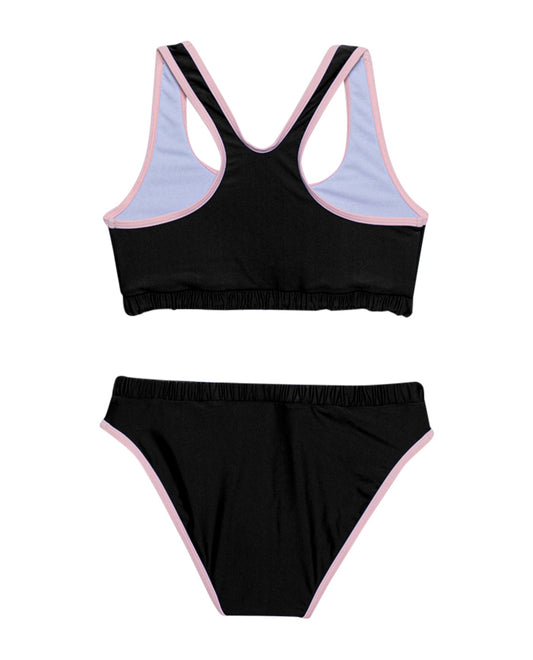 Back View Of Gottex Kids Ocean Sporty Round Neck Bikini Top And Bikini Bottom | GOTTEX KIDS OCEAN BLACK