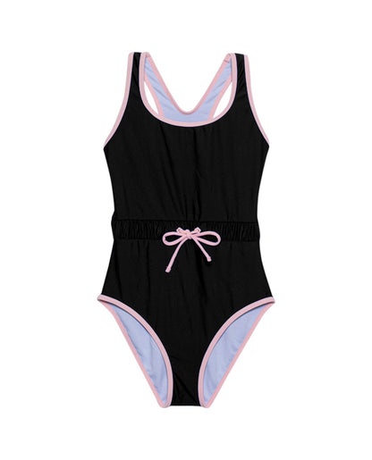 Front View Of Gottex Kids Ocean Round Neck One Piece Swimsuit | GOTTEX KIDS OCEAN BLACK