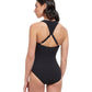 Back View Of Free Sport Upstream Round Neck Y-Back One Piece Swimsuit | FREE SPORT UPSTREAM BLACK