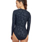 Back View Of Free Sport Geo Club Long Sleeve Zippered High Neck Rash Guard One Piece Swimsuit | FREE SPORT GEO CLUB BLACK