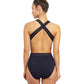 Back View Of Free Sport Champion High Neck Cutout Crisscross Back One Piece Swimsuit | FREE SPORT CHAMPION BLACK