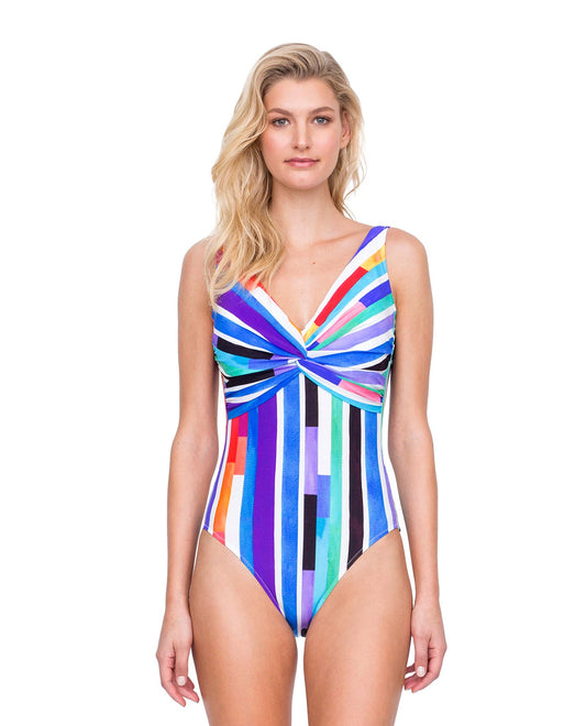 Front View Of Gottex Carnival V-Neck Plunge One Piece Swimsuit | Gottex Carnival