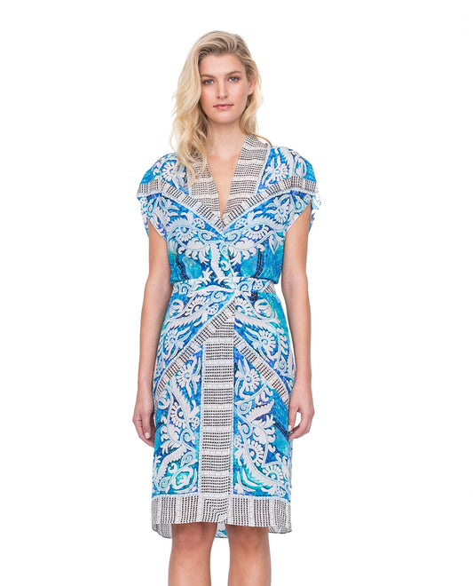 Front View Of Gottex Felicity Belted Kimono Cover Up | Gottex Felicity Blue