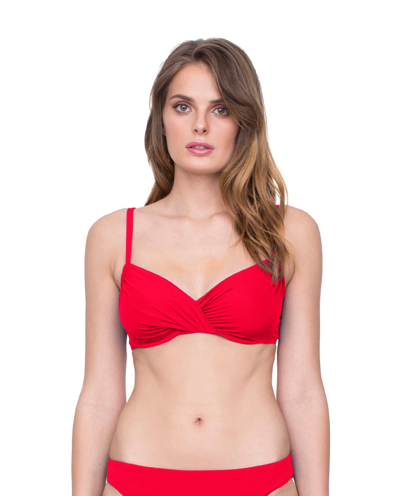 Front View Of Gottex Vista Surplice Underwire D-Cup Bikini Top | Gottex Vista Red
