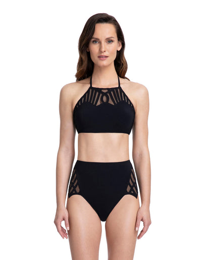 Front View Of Gottex Couture Andromeda Mesh Halter Bikini Top And Bottom Set | Gottex Andromeda