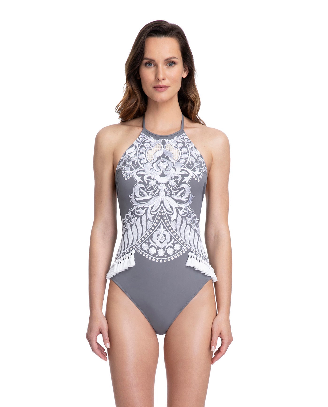 Front View Of Gottex Couture Lyra High Neck Halter One Piece Swimsuit | Gottex Lyra