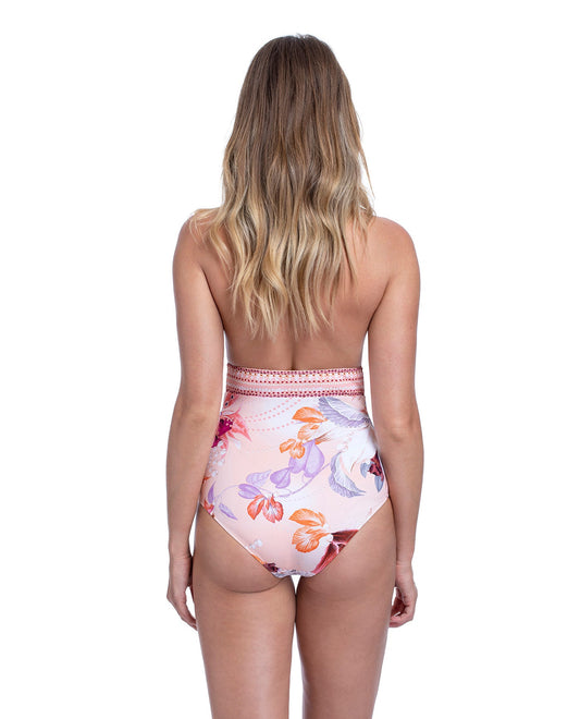 Back View Of Gottex Paradise Halter V-Neck One Piece Swimsuit | GOTTEX PARADISE PEACH