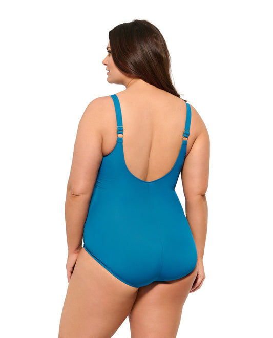Back View Of Gottex Braided Elegance Plus Size Shaped Square Neck One Piece Swimsuit | Gottex Braided Elegance