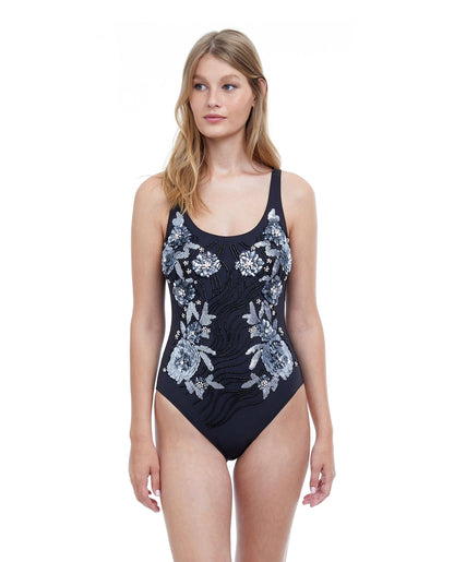 Front View Of Gottex Couture Enchanted Round Neck One Piece Swimsuit | Gottex Enchanted