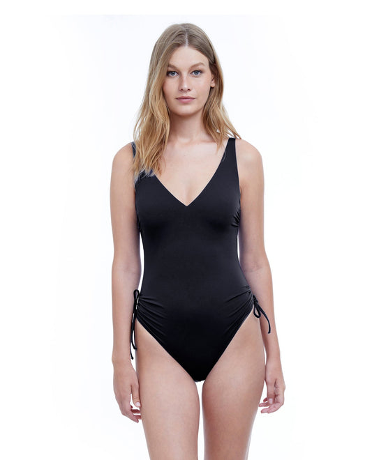 Front View Of Gottex Collection Front Row V-Neck Underwire One Piece Swimsuit | Gottex Front Row Black