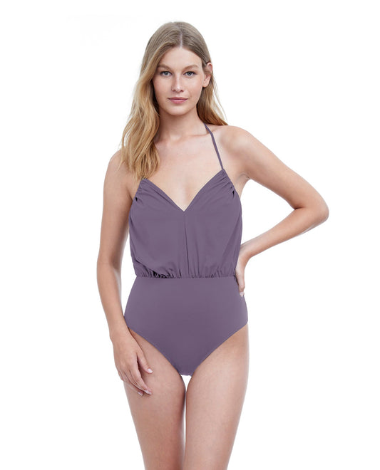 Front View Of Gottex Collection Front Row Halter Blouson One Piece Swimsuit | Gottex Front Row Cashmere