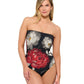 Front View Of Gottex Roses Are Red Dd-Cup Bandeau One Piece Swimsuit | Gottex Roses Are Red Floral