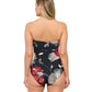 Back View Of Gottex Roses Are Red Dd-Cup Bandeau One Piece Swimsuit | Gottex Roses Are Red Floral