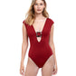 Front View Of Gottex Collection Safari Deep V-Neck One Piece Swimsuit | Gottex Safari Red