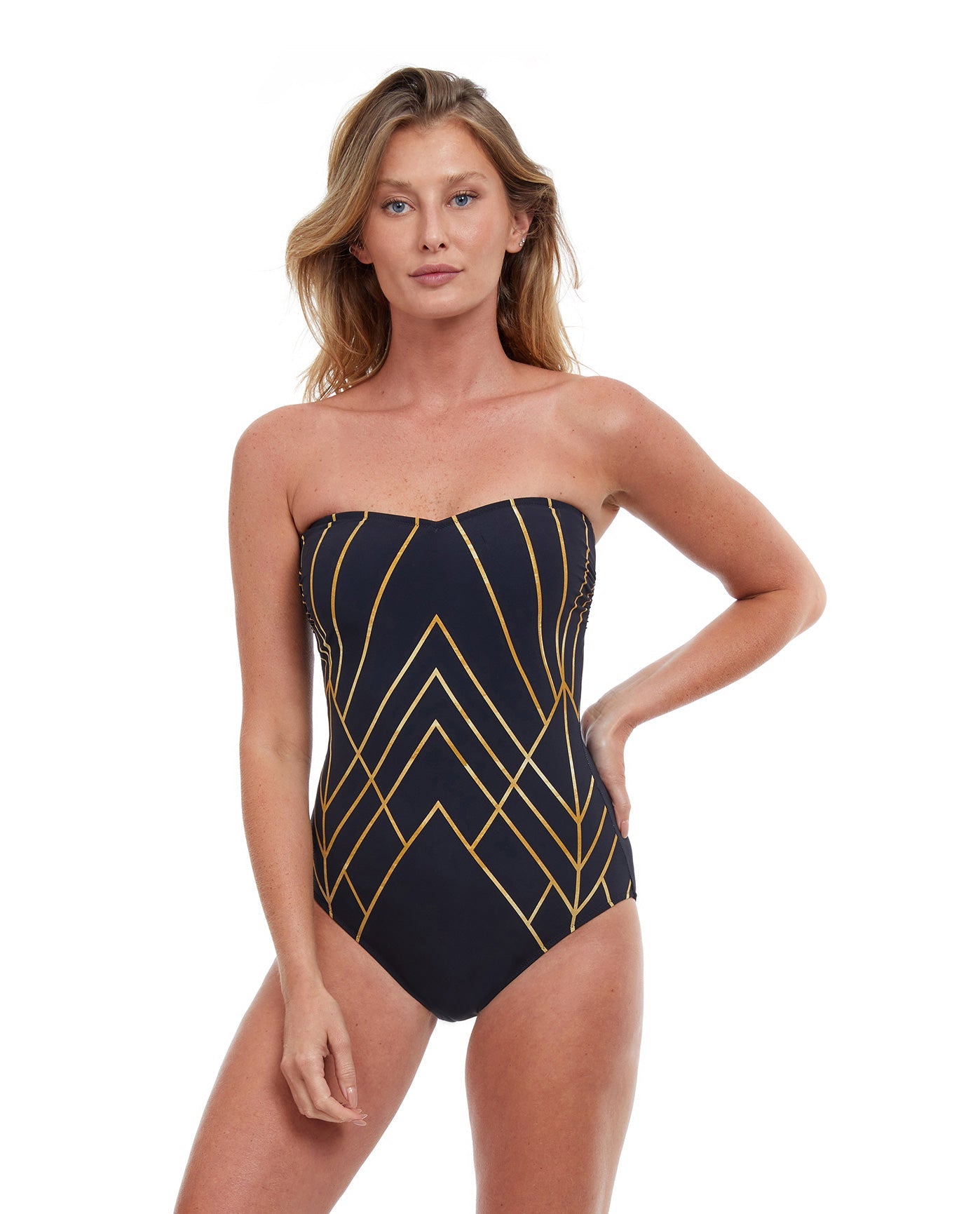 Front View Of Gottex Essentials Empire Urplice Bandeau Strapless One Piece Swimsuit | Gottex Empire