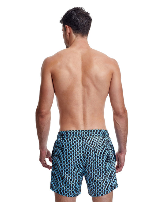 Back View Of Gottex Men 5-Inch Swim Trunks | GOTTEX MEN ABSTRACT LIGHT BLUE