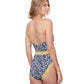 Back View Of Luma Shimmering Daisies Square Neck Underwire One Piece Swimsuit | LUMA SHIMMERING DAISIES NAVY AND GOLD