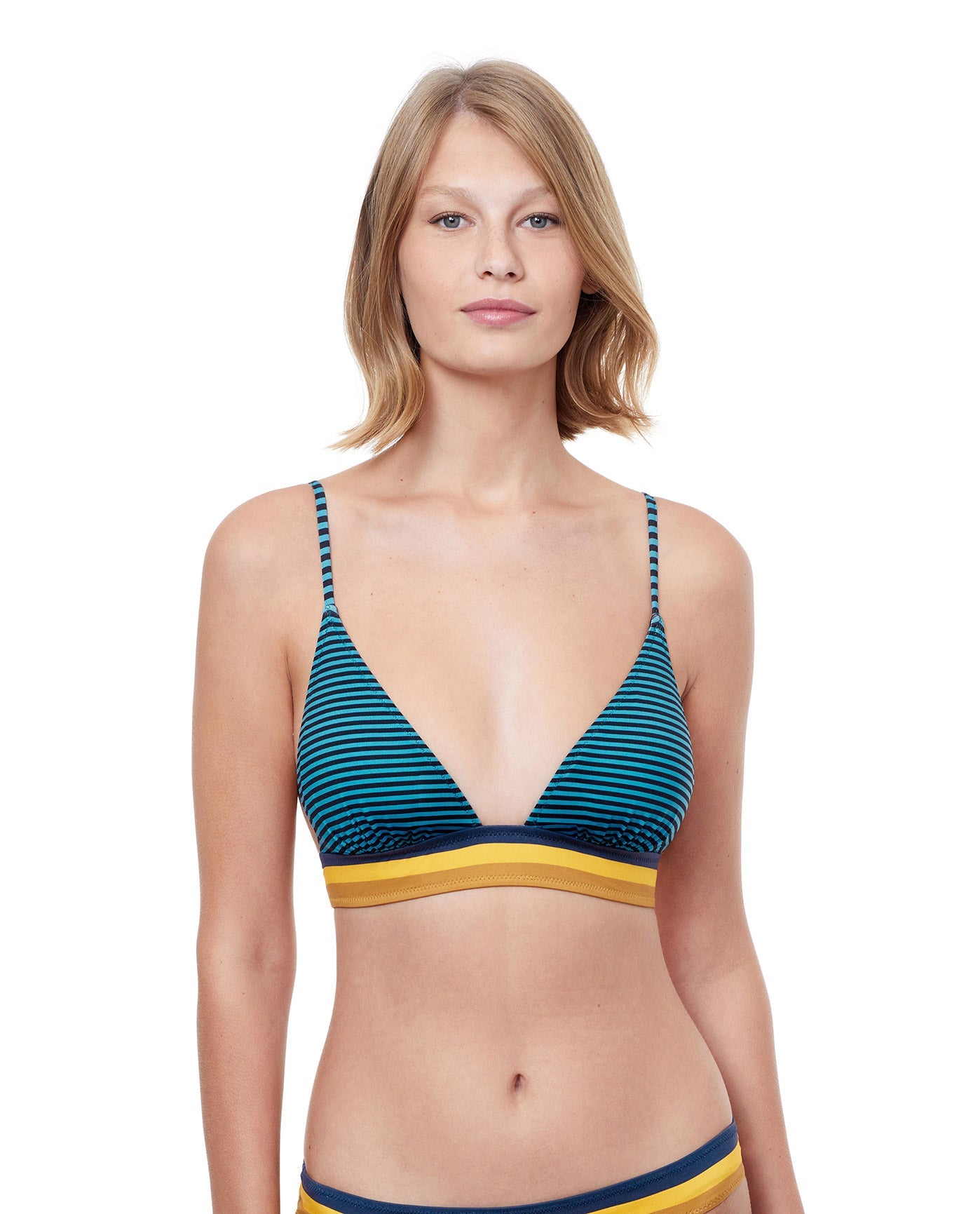 Front View Of Luma Stripes Of Light Triangle Bikini Top | LUMA STRIPES OF LIGHT BLUE