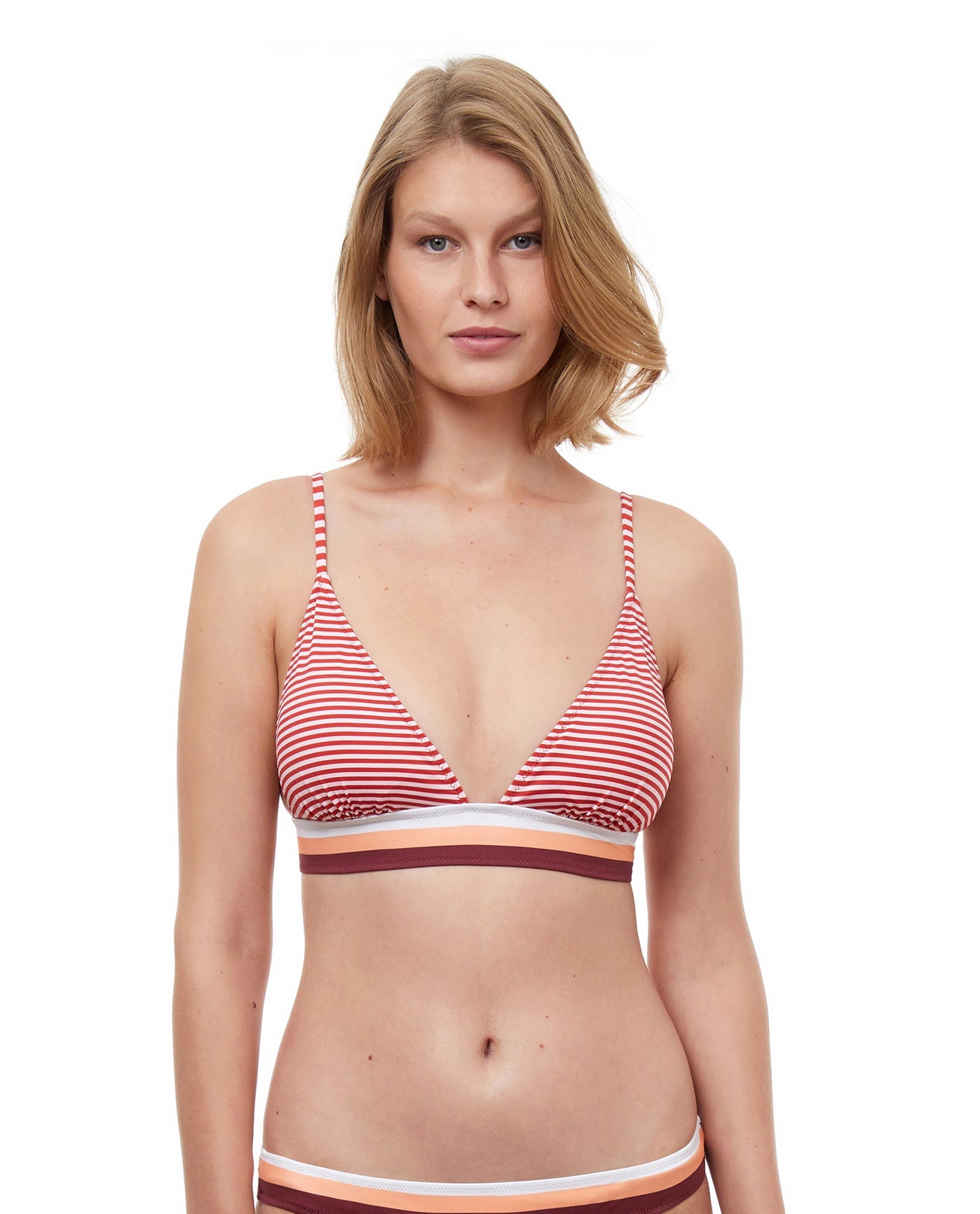 Front View Of Luma Stripes Of Light Triangle Bikini Top | LUMA STRIPES OF LIGHT PEACH