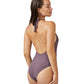 Back View Of Luma Blair Halter Surplice Sexy Back One Piece Swimsuit | LUMA BLAIR DUST PURPLE