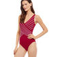 Side View View Of Gottex Essentials Embrace V-Neck Surplice One Piece Swimsuit | Gottex Embrace Raspberry And White