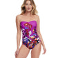 Front View Of Gottex Essentials Floral Art Shaped Bandeau Strapless One Piece Swimsuit | Gottex Floral Art Plum