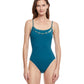 Front View Of Gottex Classic Golden Touch Round Neck One Piece Swimsuit | Gottex Golden Touch Teal