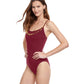 Side View View Of Gottex Classic Golden Touch Round Neck One Piece Swimsuit | Gottex Golden Touch Wine