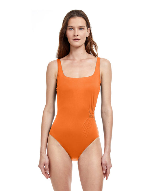 Front View Of Gottex Classic Liv Full Coverage Square Neck One Piece Swimsuit | Gottex Liv Spice