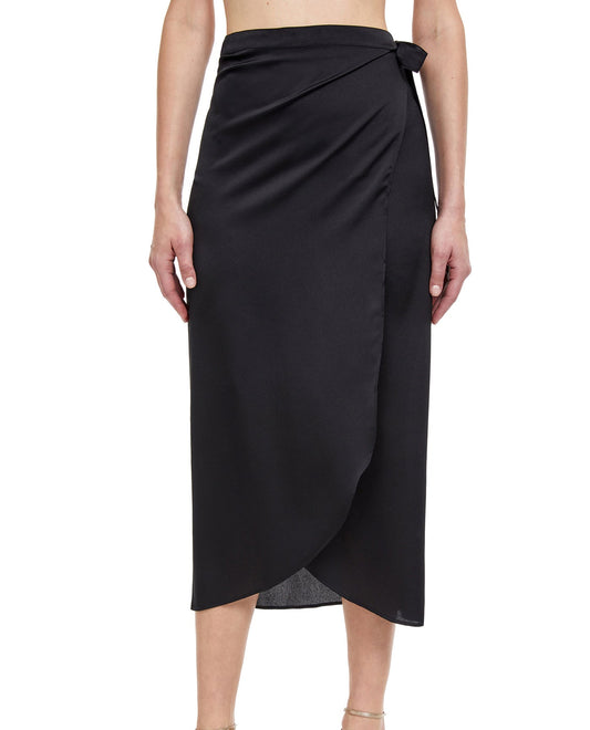 Front View Of Gottex Classic Liv Sarong Style Skirt With Side Tie | Gottex Liv Black