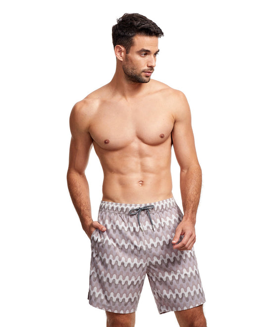 Front View Of Gottex Men 7-Inch Swim Trunks | GOTTEX MEN TAUPE WAVE